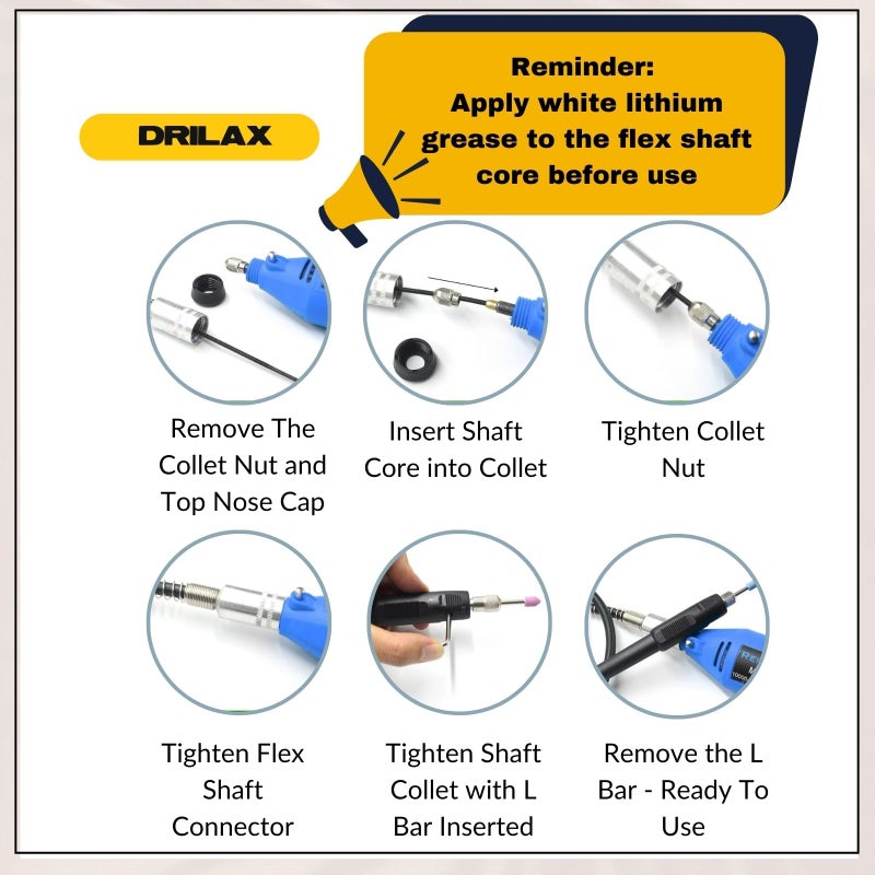 Drilax 42" Flex Shaft Rotary Tool Attachment â€“ Compatible with Dremel Flex Shaft Models 100, 200, 300, 3000, 4000, 4300, 8220, 8240, 8250, 8260 â€“ Precision Extension Shaft for Carving & Engraving - Image 5